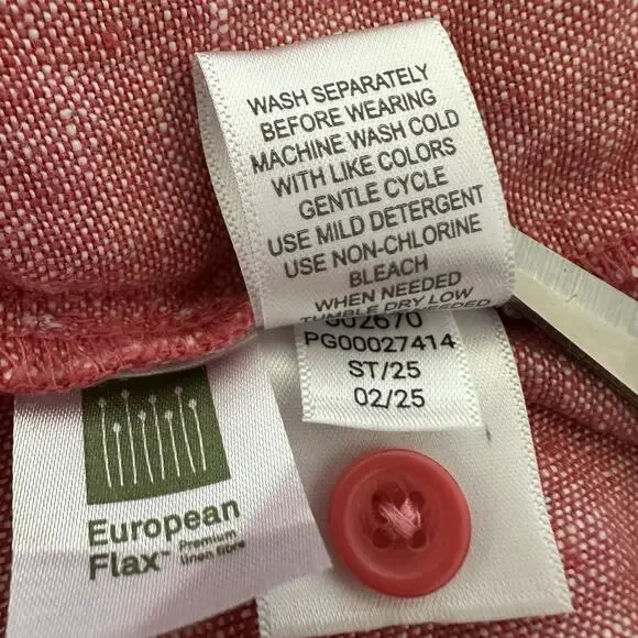 Garnet Hill Shirt Dress Women 10 Petite Classic Linen Flax Poppy Red Chambray - Picture 12 of 13